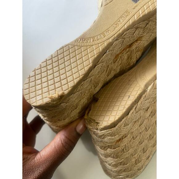 Stuart Weitzman Gold Peeptoe Slingback Espadrille Wedges Sandals • Size 7.5 🗣 - Picture 6 of 7